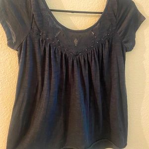 American Eagle Womens Top With Sheer Cutout And Open Back. Dark Grey Size XS